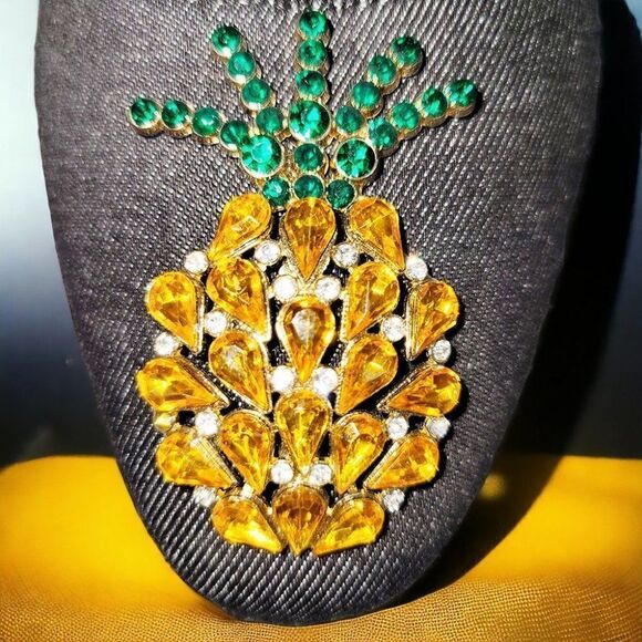 Zara gray blue denim gems PINEAPPLE chunky heels pumps - Picture 5 of 6